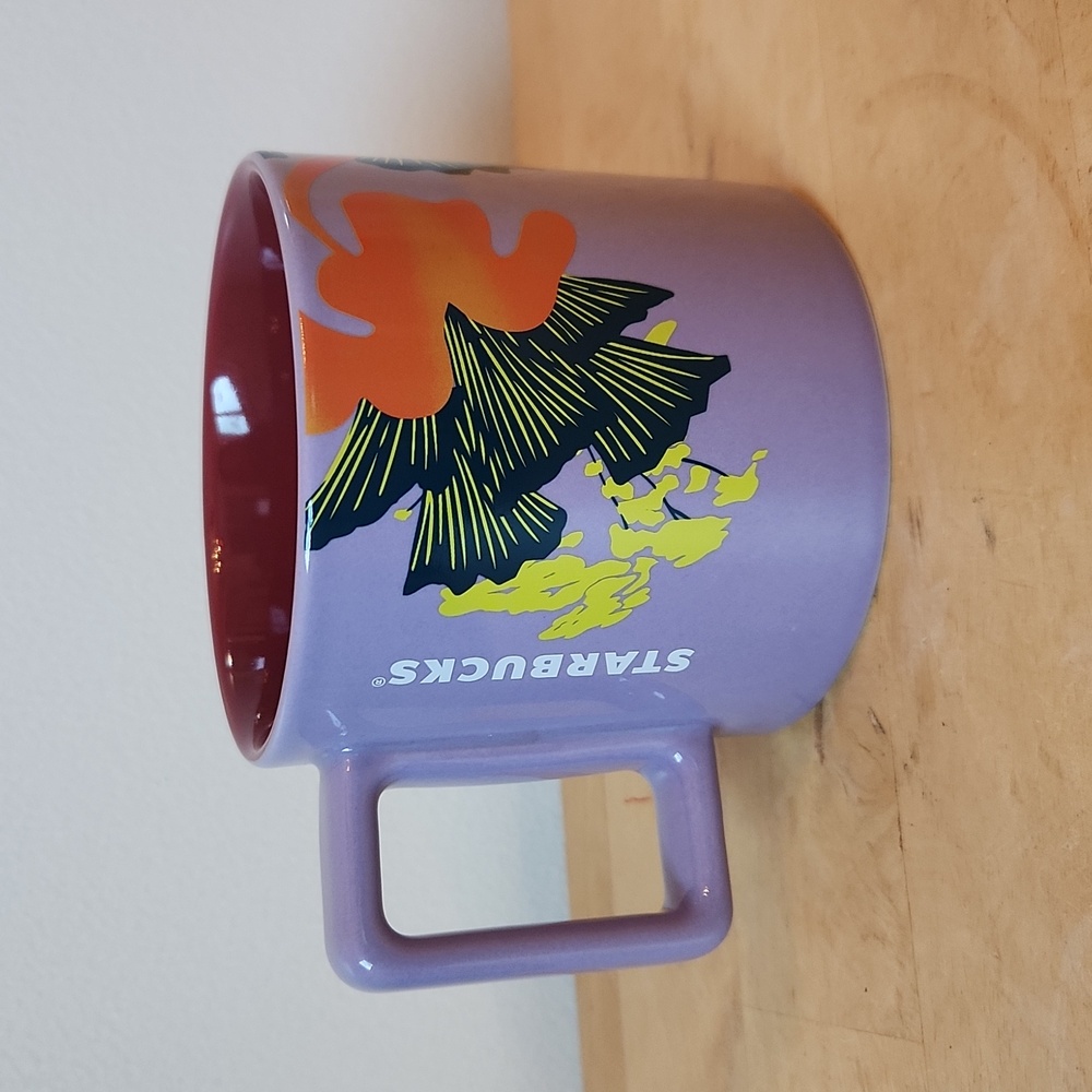 Starbucks Ceramic Mug With Lilac Jellyfish and Parasols Size 14 ounces